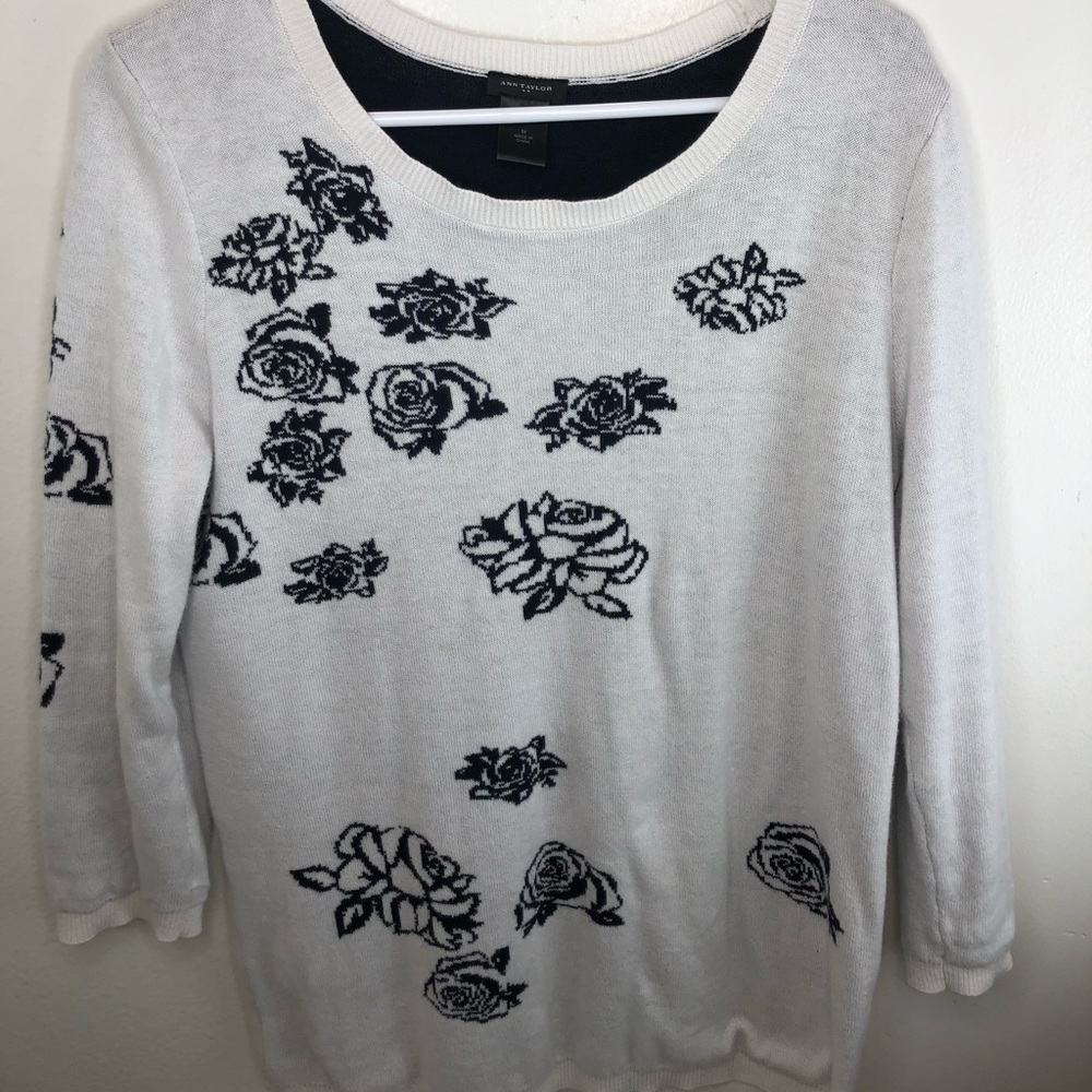 Ann Taylor Sweater White black floral design